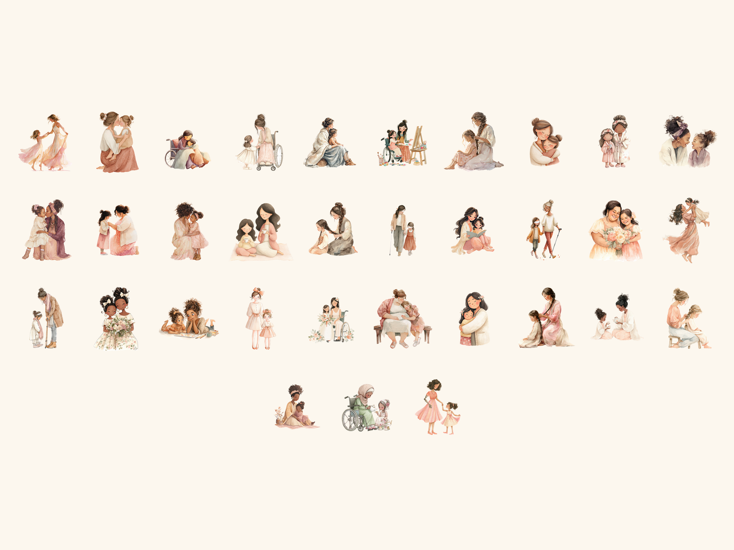 Mom & Daughter Watercolor Clipart