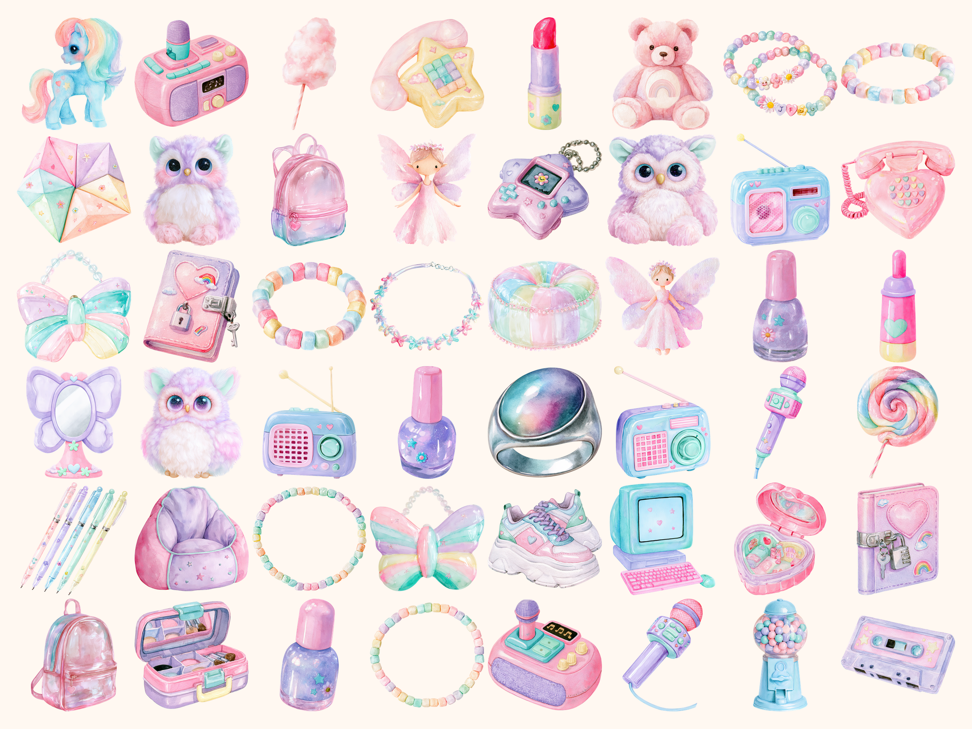 Pastel 90's Girlhood Waterolor Clipart