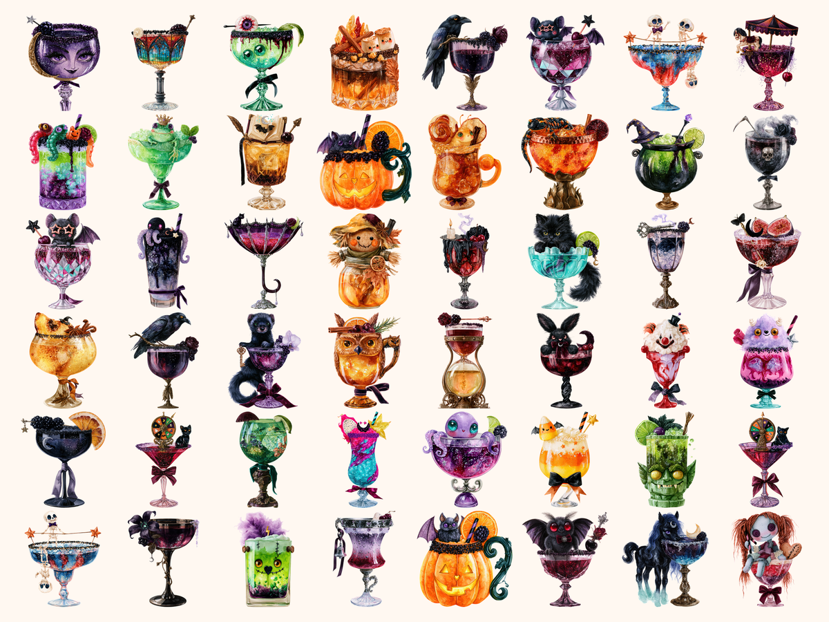 Halloween Cocktails Watercolor Clipart — listing preview 6