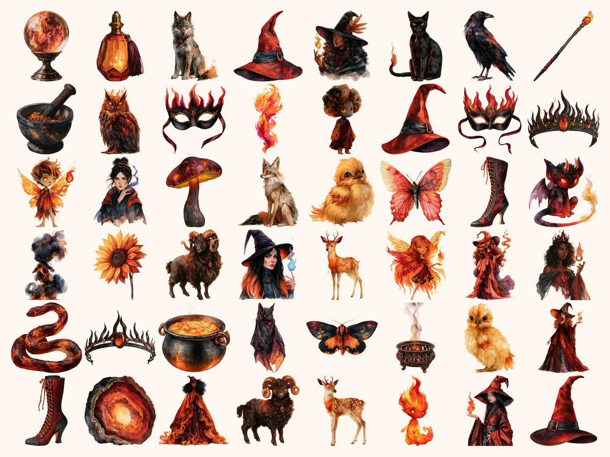 Fire Witches Watercolor Clipart