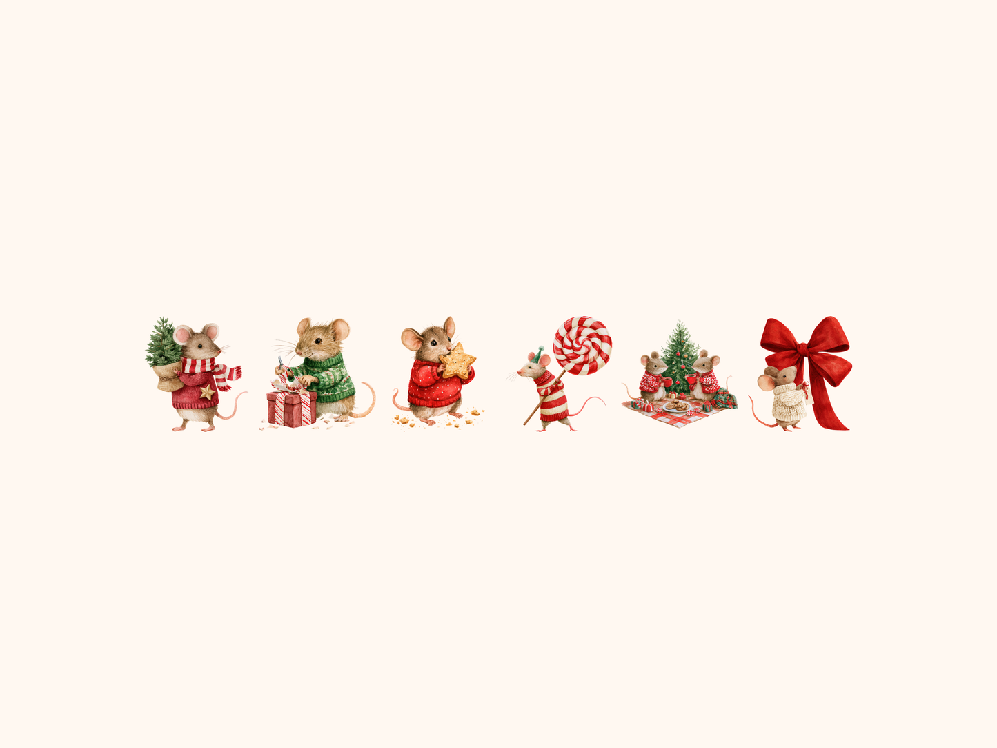 Merry Mouse Christmas Watercolor Clipart