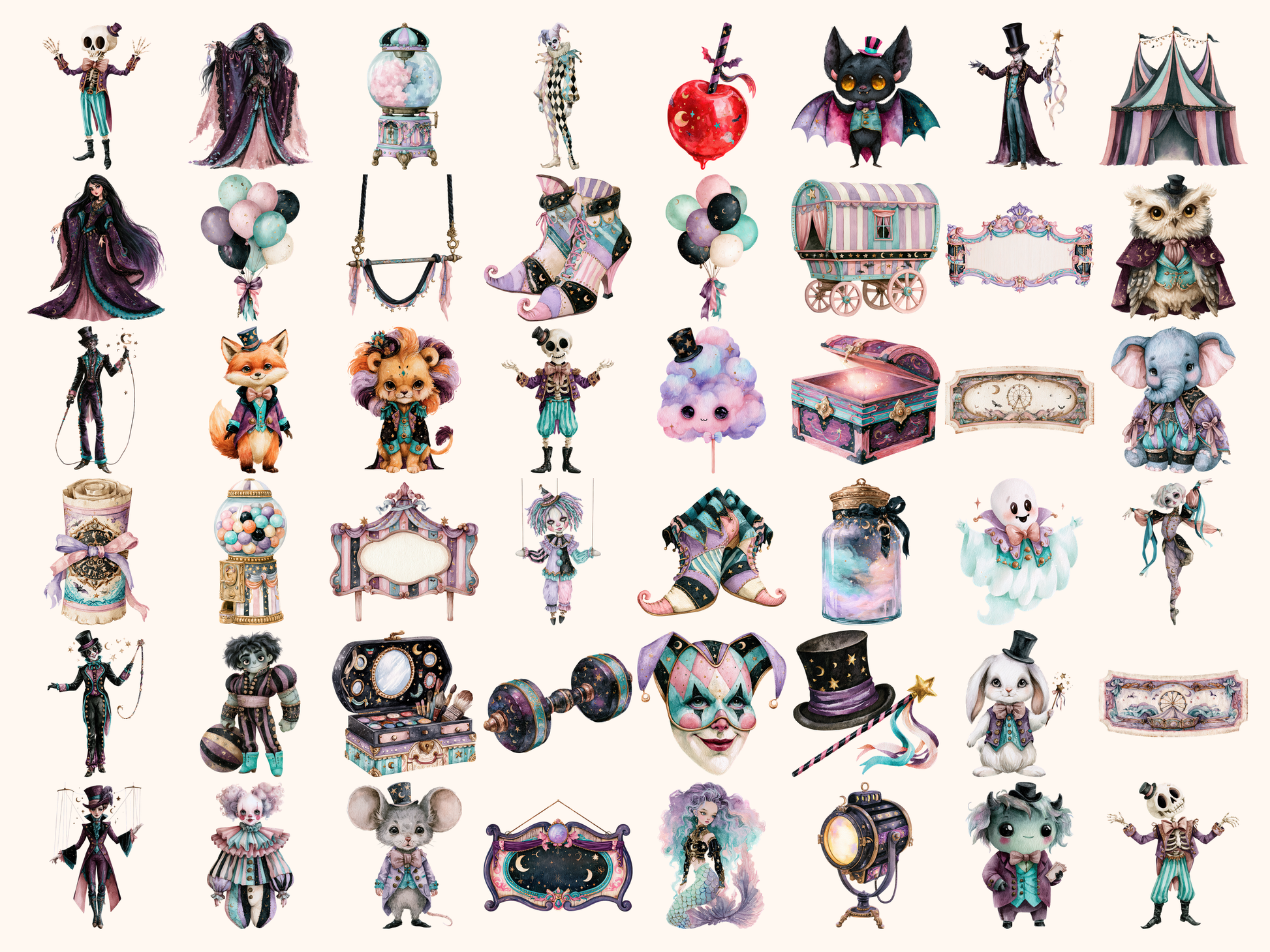 Spooky Circus Watercolor Clipart