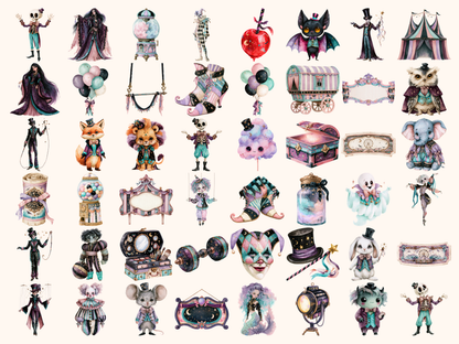 Spooky Circus Watercolor Clipart