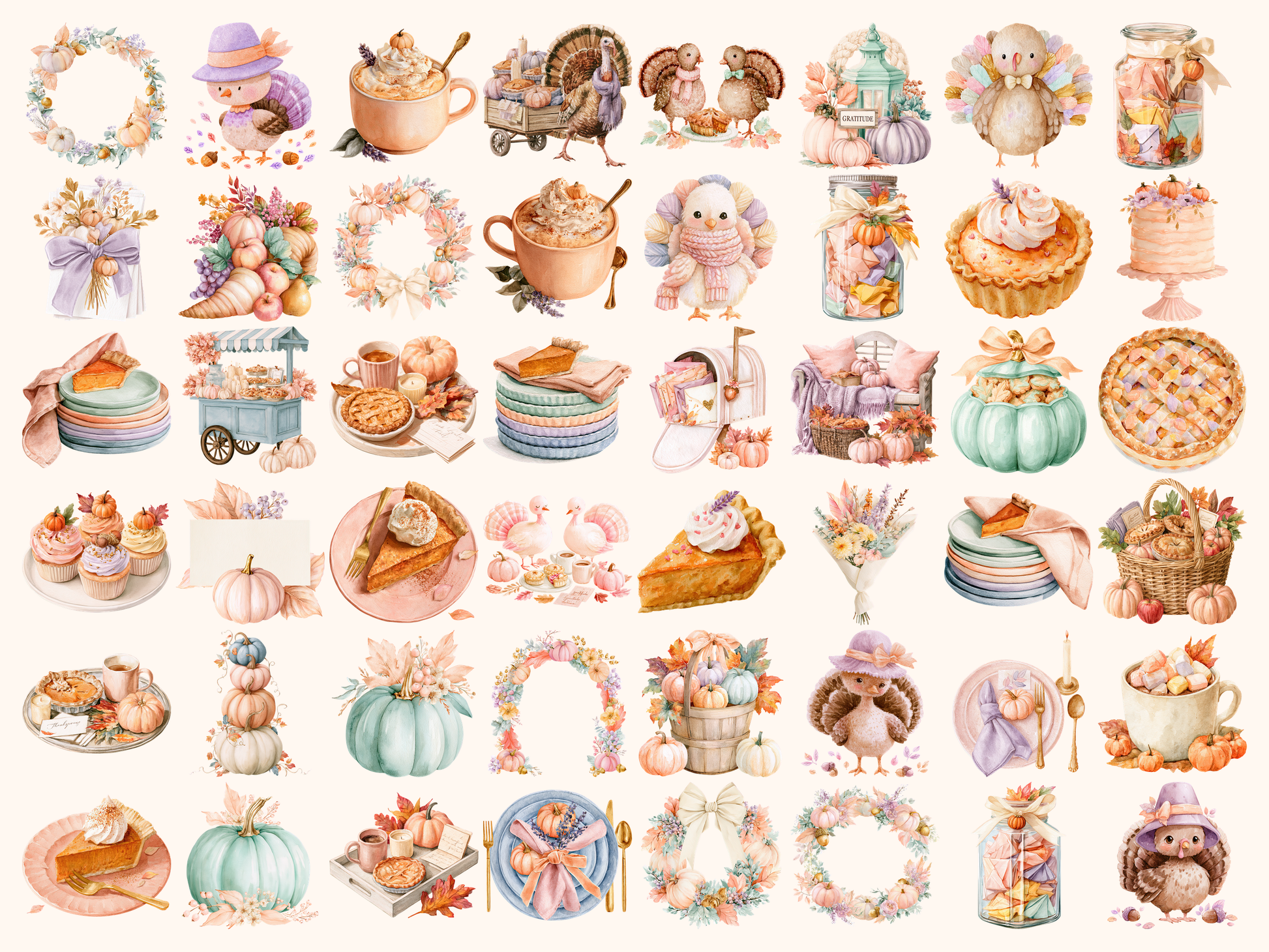 Pastel Thanksgiving Watercolor Clipart