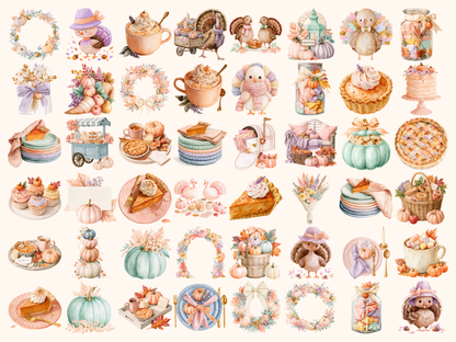 Pastel Thanksgiving Watercolor Clipart
