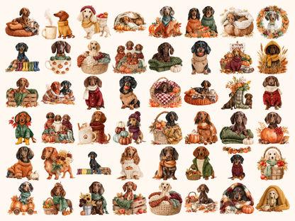 Cozy Dachshund Fall Watercolor Clipart