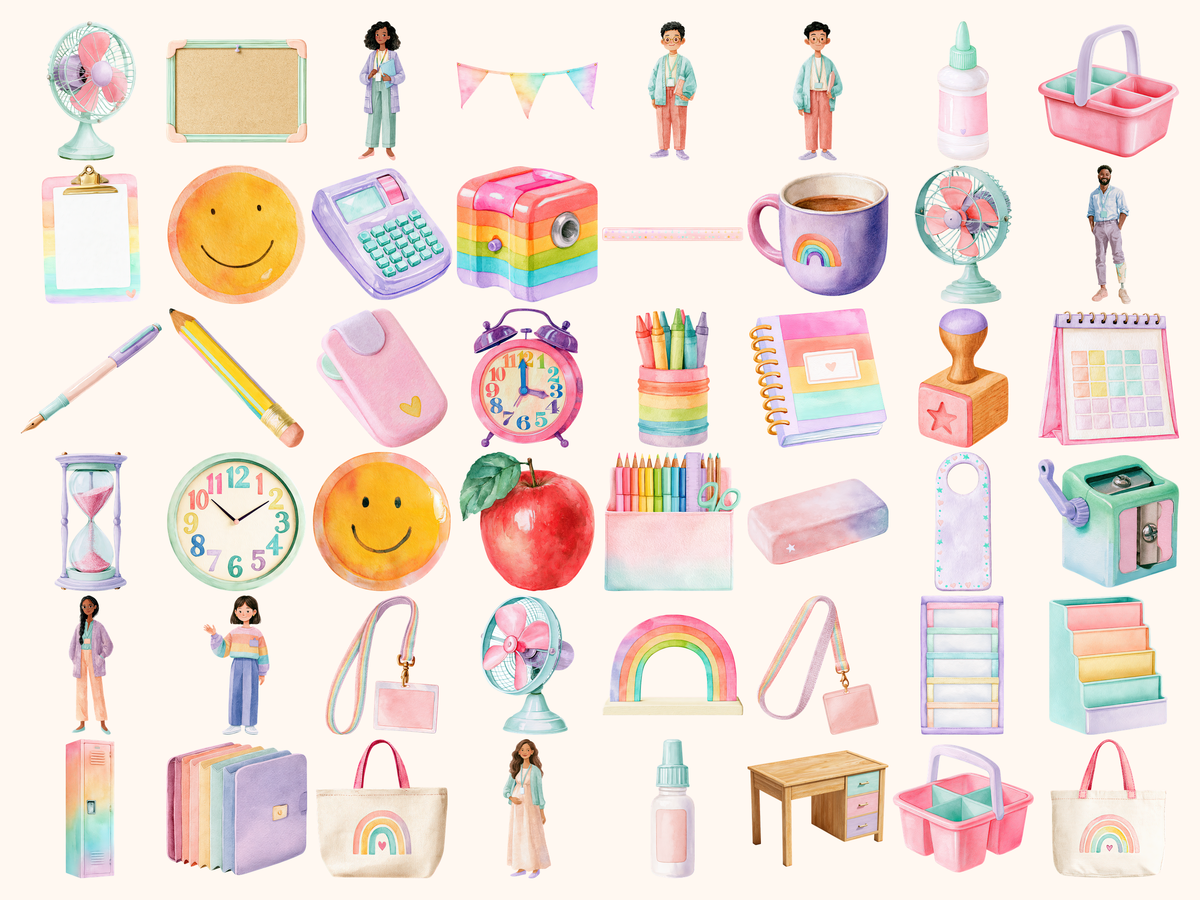 Pastel Teacher Watercolor Clipart