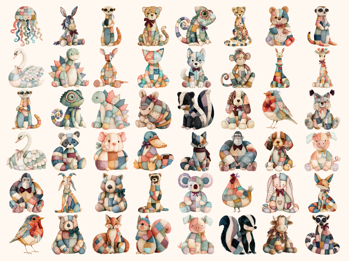 Patchwork Animals Watercolor Clipart