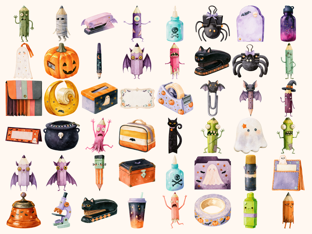Halloween School Watercolor Clipart