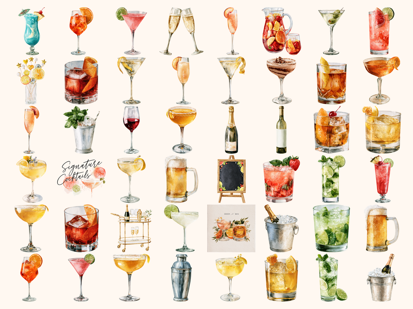 Cocktail Bar Watercolor Clipart