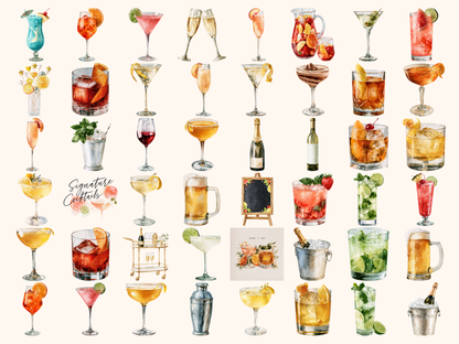 Cocktail Bar Watercolor Clipart