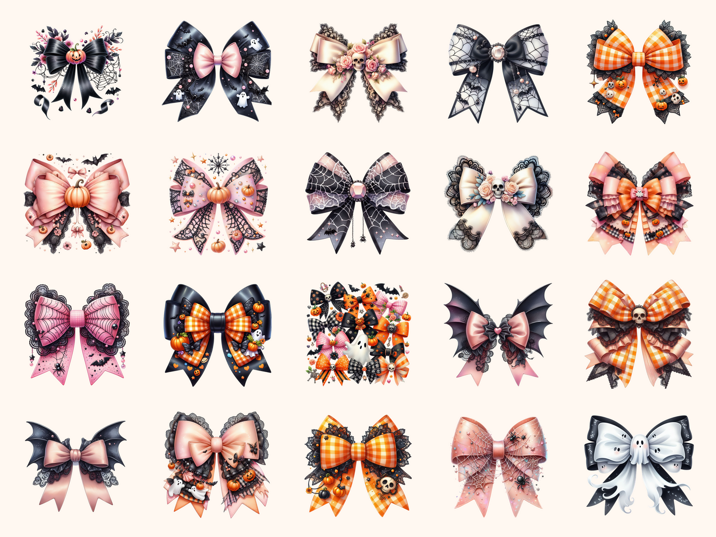 Coquette Halloween Bows Clipart