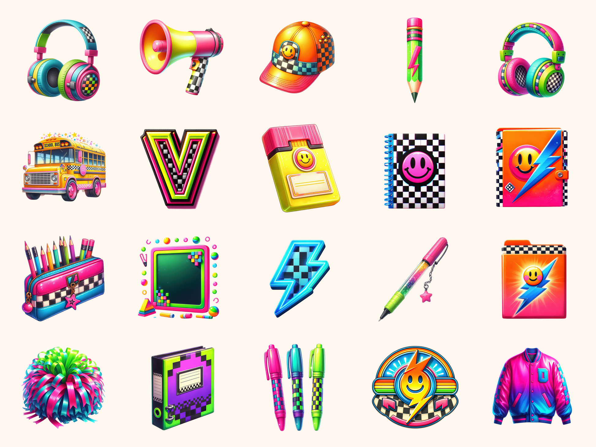 Retro Neon School Clipart