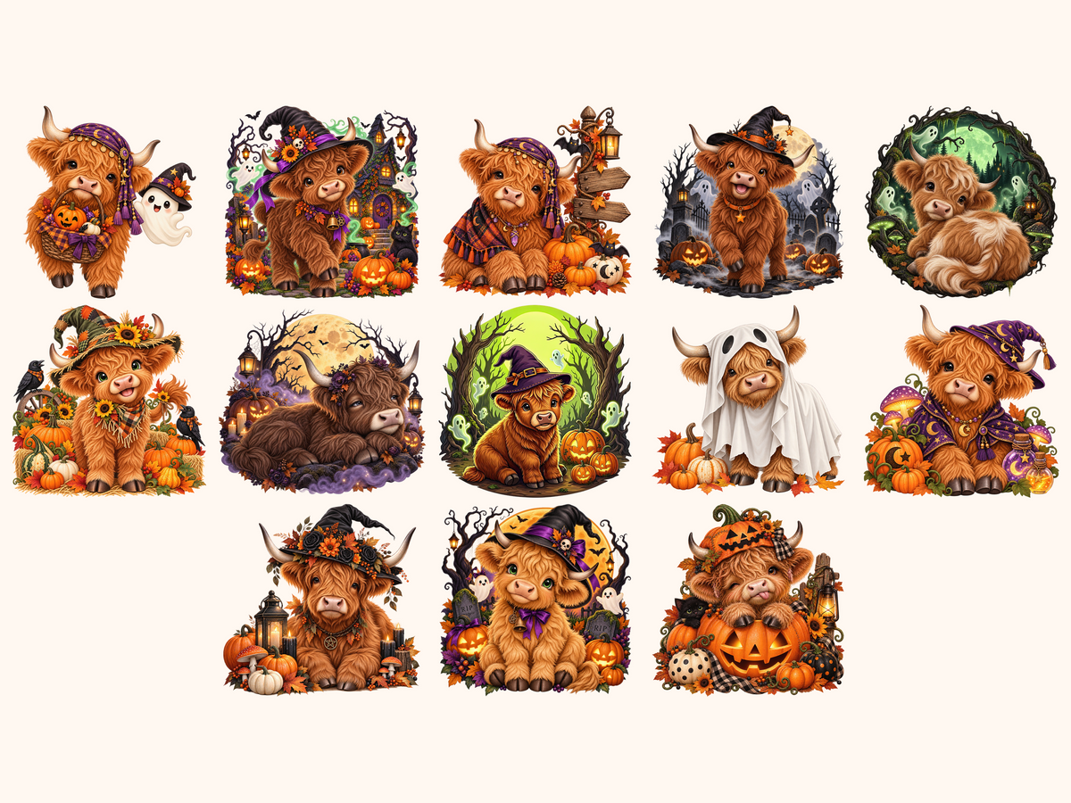 Halloween Highland Cows Clipart