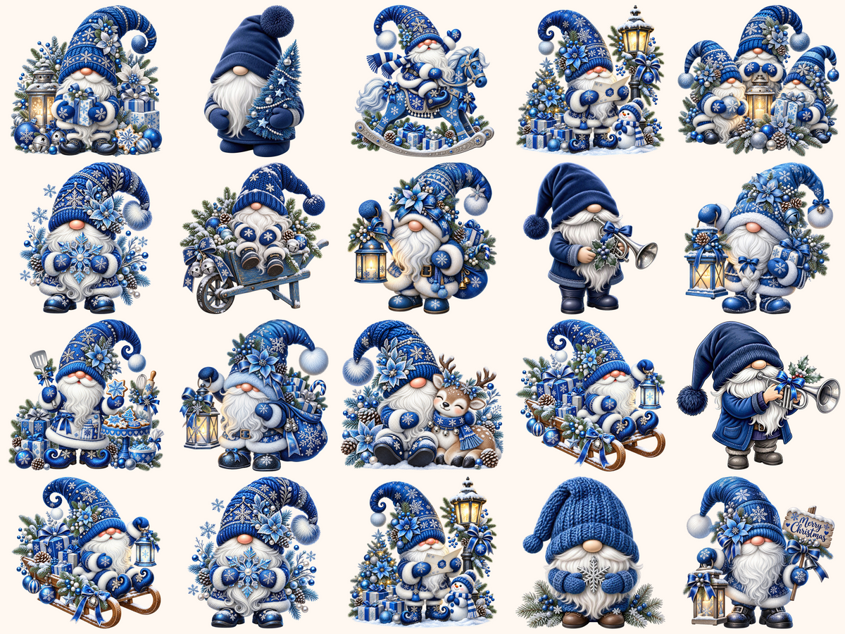 Blue Christmas Gnomes Clipart