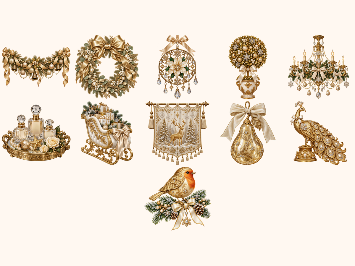 Golden Christmas Decor Clipart — listing preview 7
