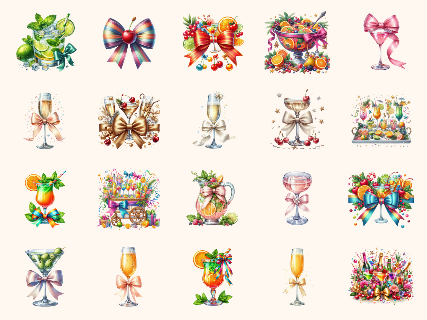 Party Bows & Cocktails Clipart