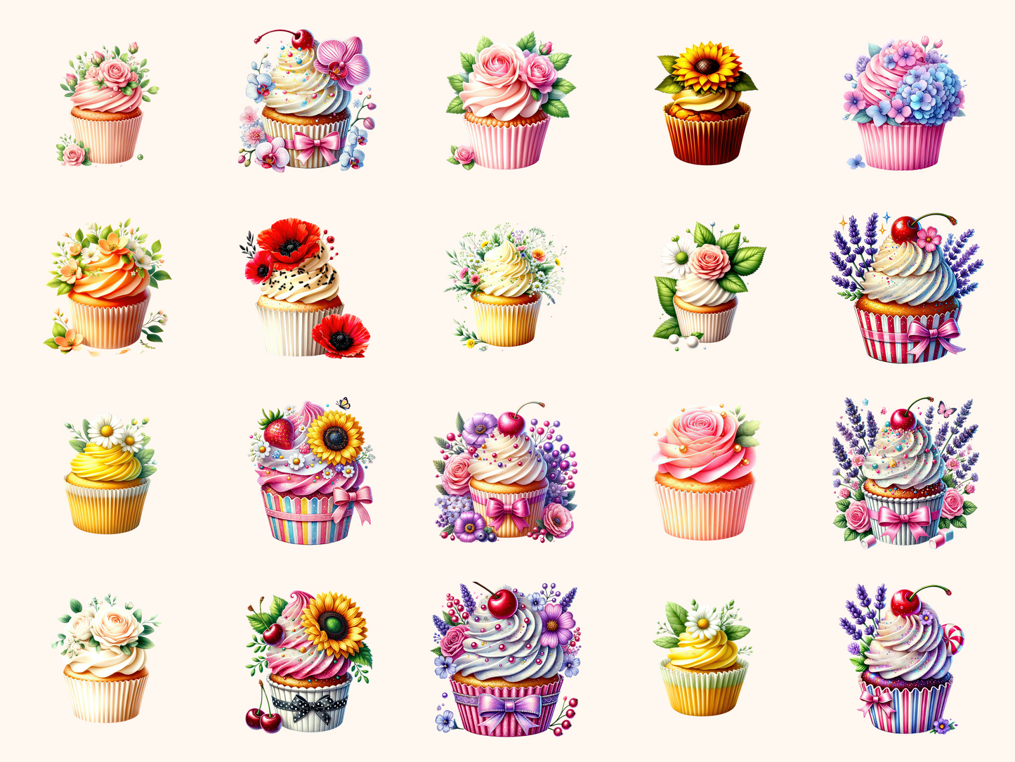 Floral Cupcakes Clipart