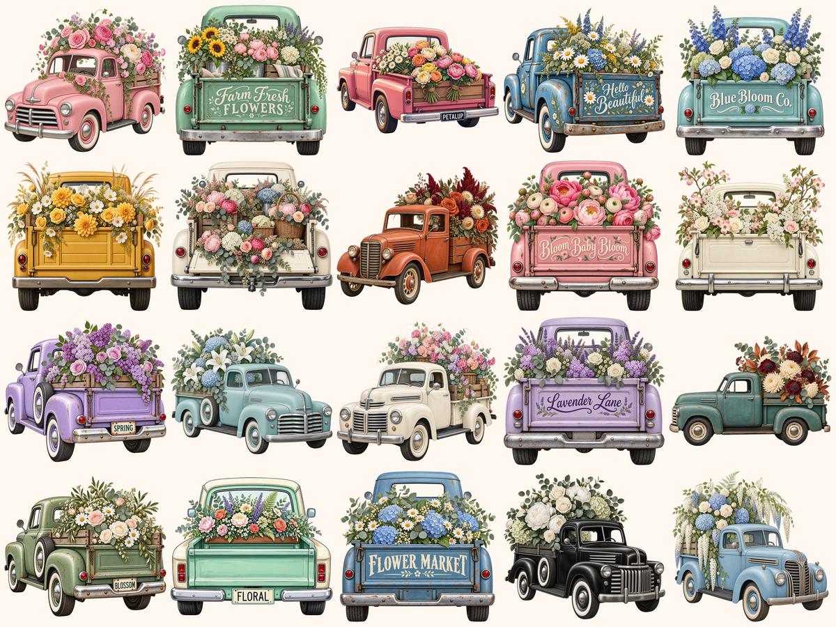 Floral Trucks Clipart