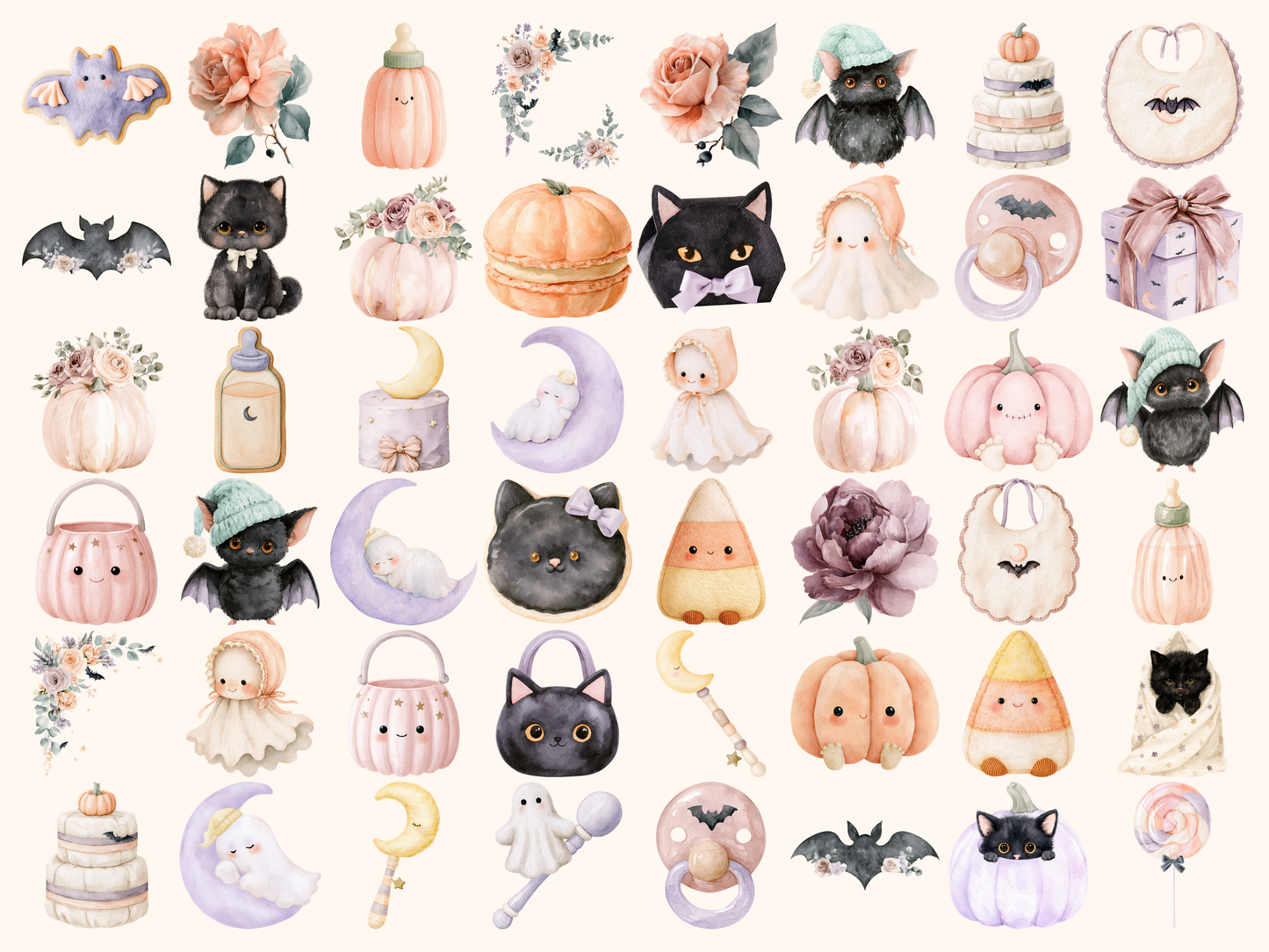 Halloween Baby Shower Watercolor Clipart