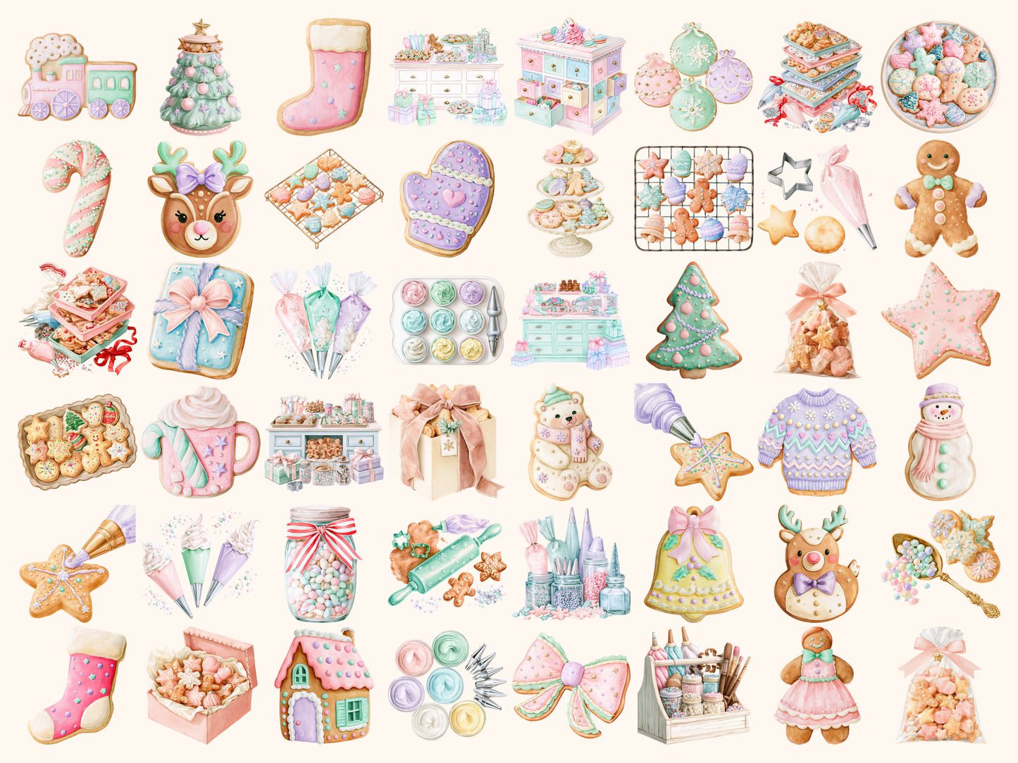 Pastel Christmas Cookies Watercolor Clipart