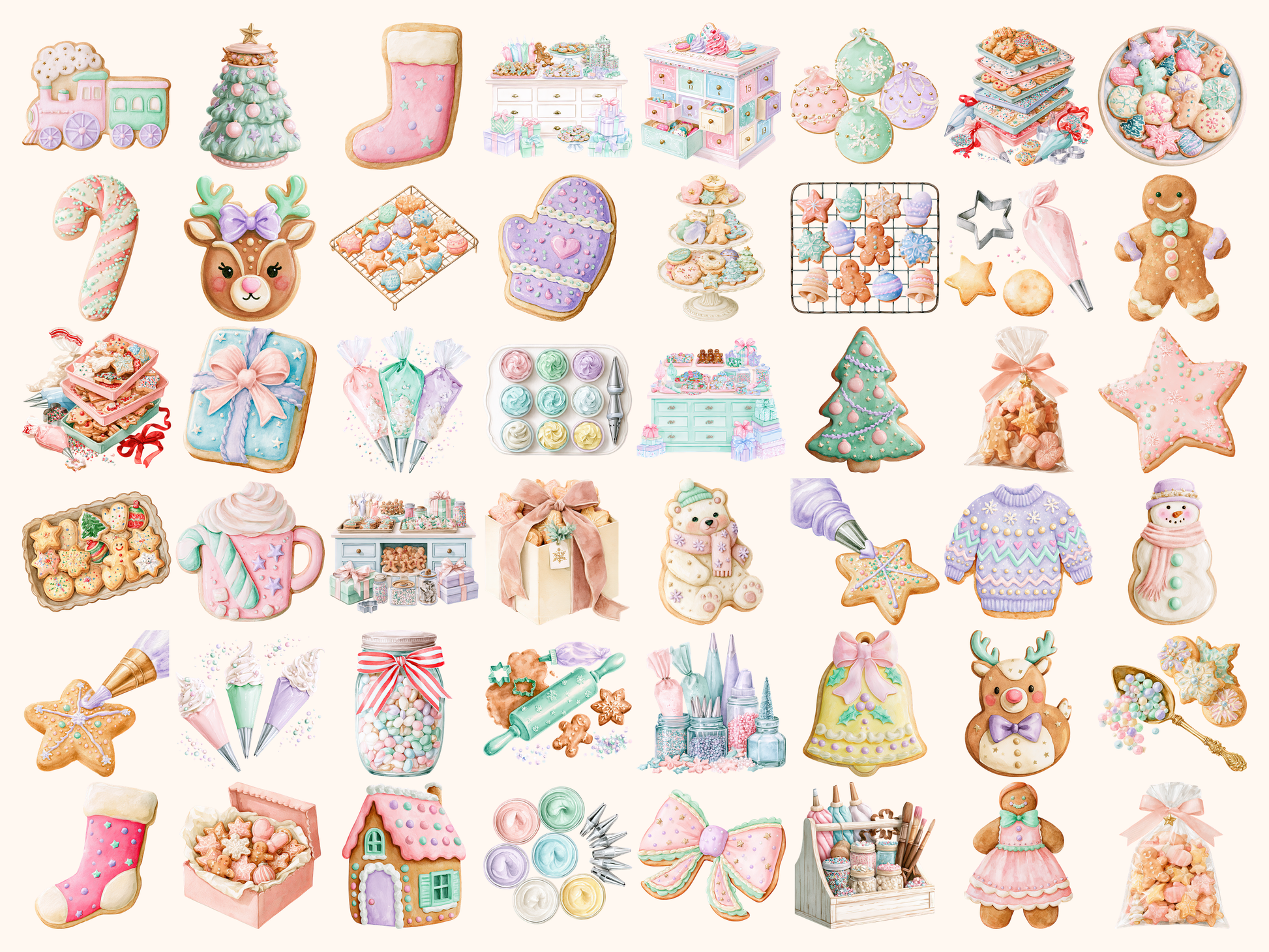 Pastel Christmas Cookies Watercolor Clipart