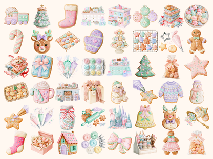 Pastel Christmas Cookies Watercolor Clipart