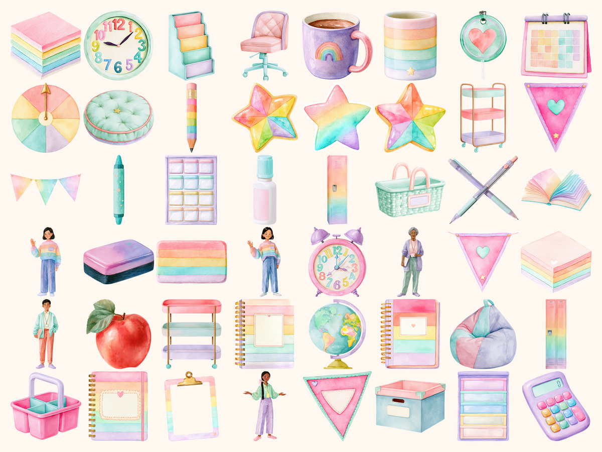 Pastel Teacher Watercolor Clipart