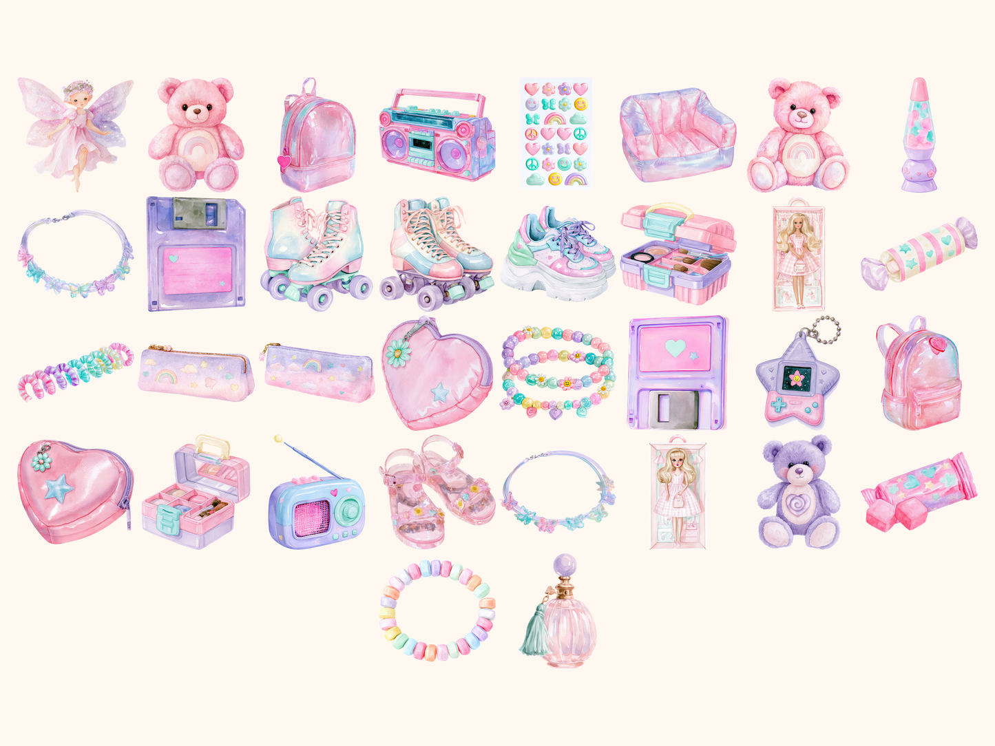 Pastel 90's Girlhood Waterolor Clipart