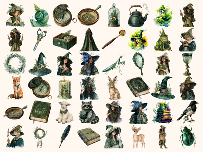 Herbal Witches Watercolor Clipart