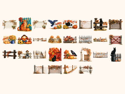 Autumn Fences Watercolor Clipart