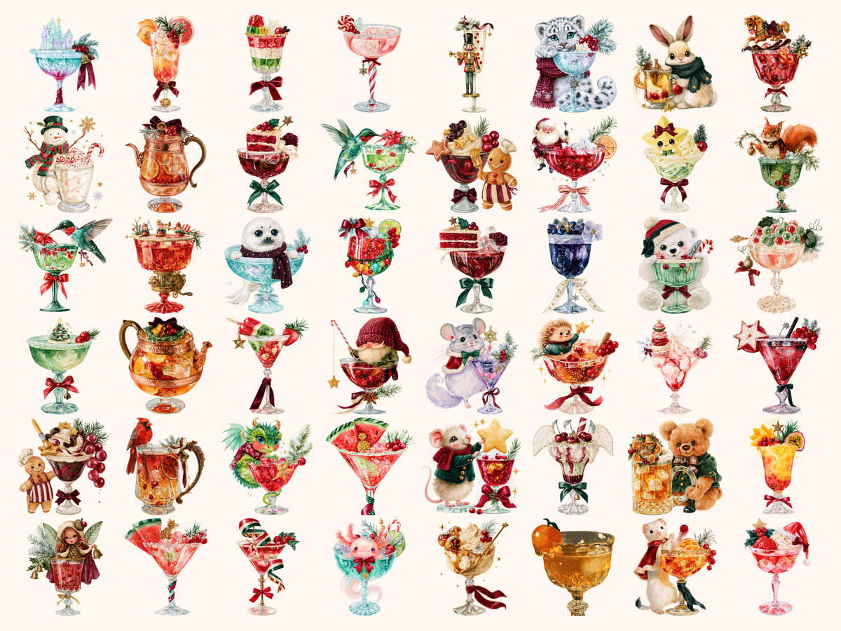 Christmas Cocktails Watercolor Clipart — listing preview 7