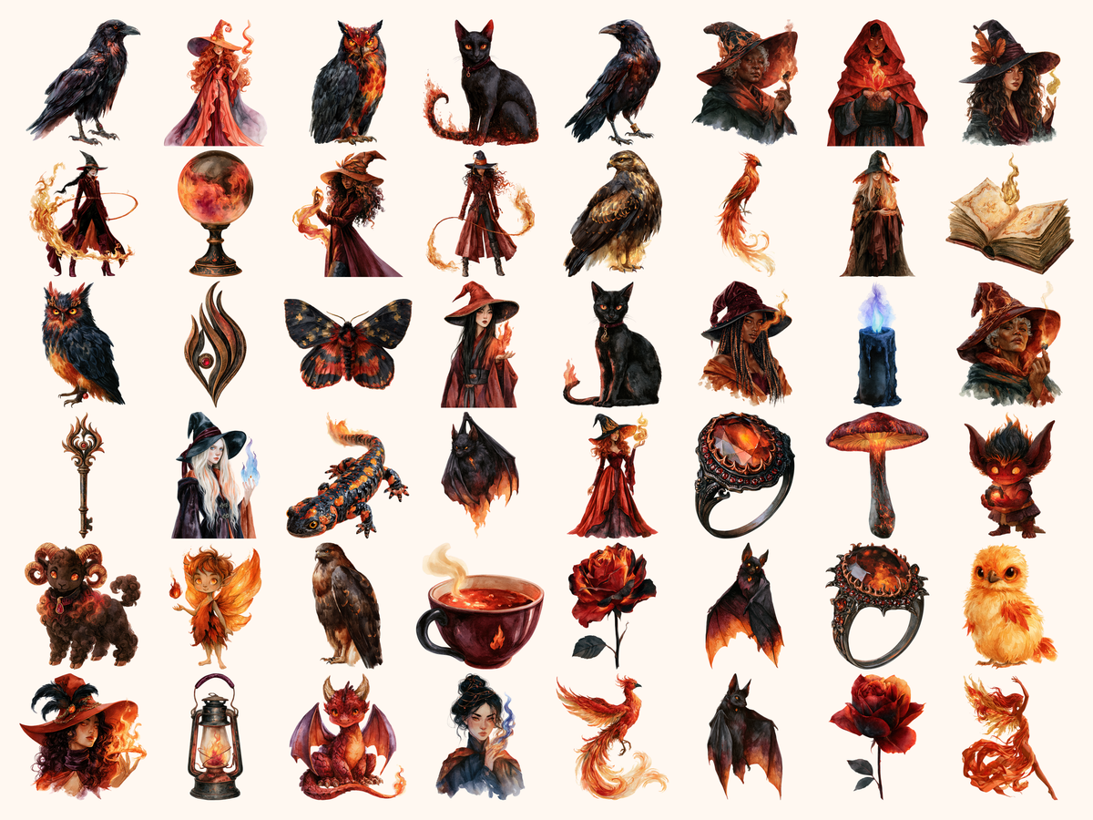 Fire Witches Watercolor Clipart