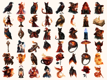 Fire Witches Watercolor Clipart