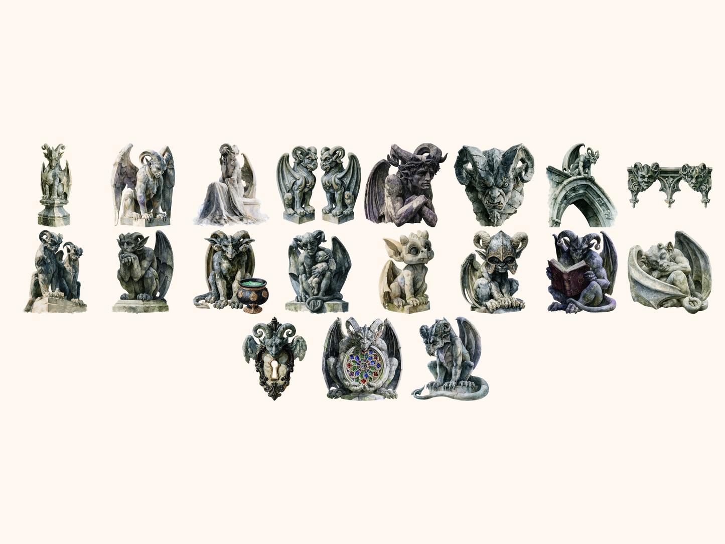 Gargoyles Watercolor Clipart