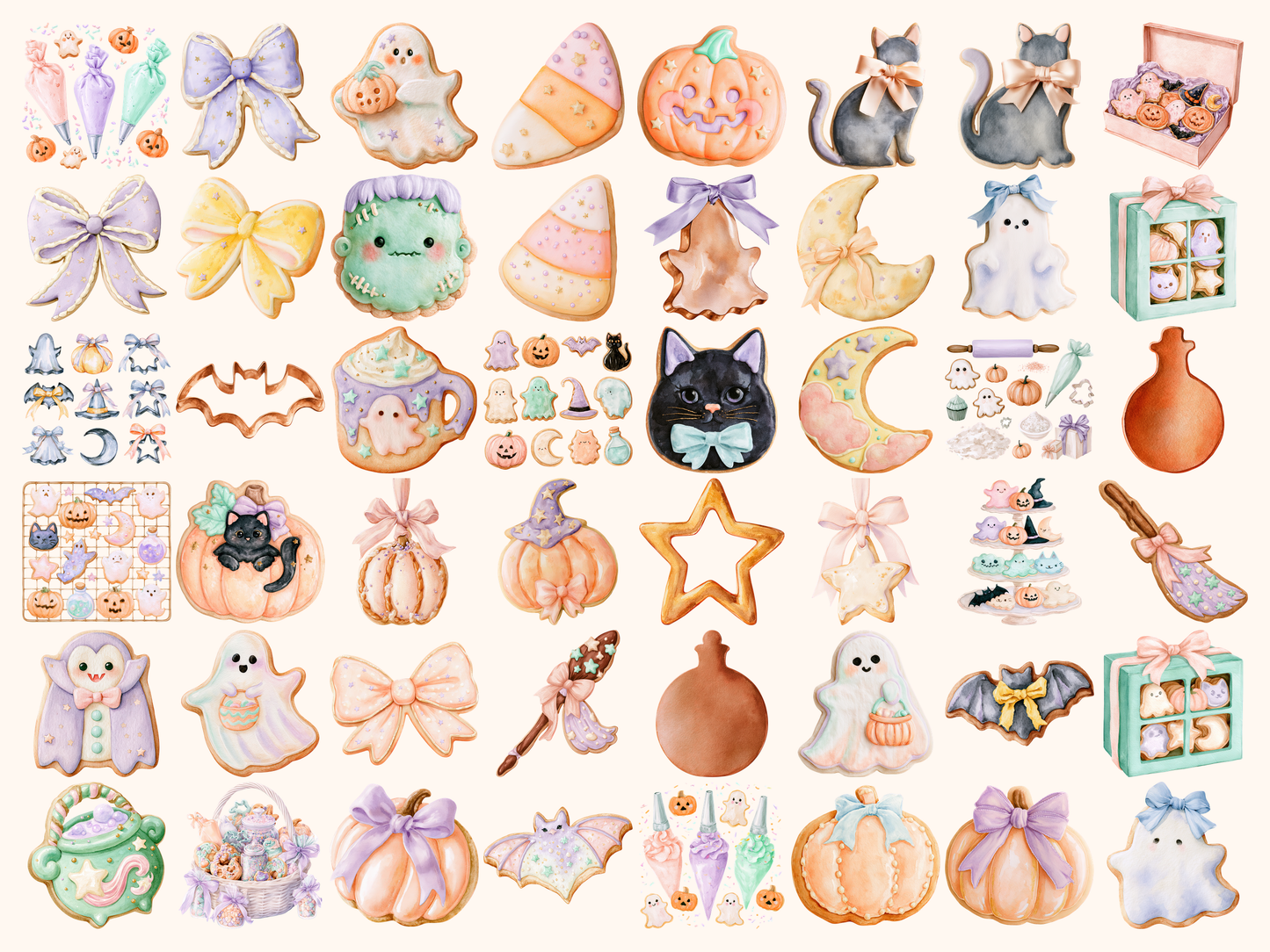 Pastel Halloween Cookies Watercolor Clipart