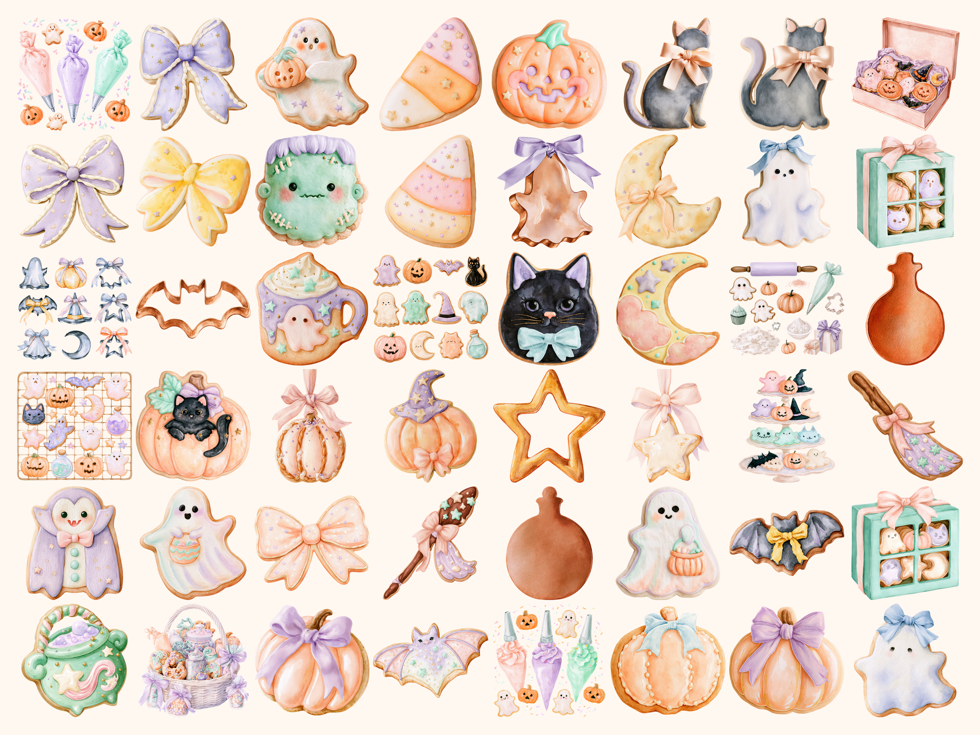 Pastel Halloween Cookies Watercolor Clipart