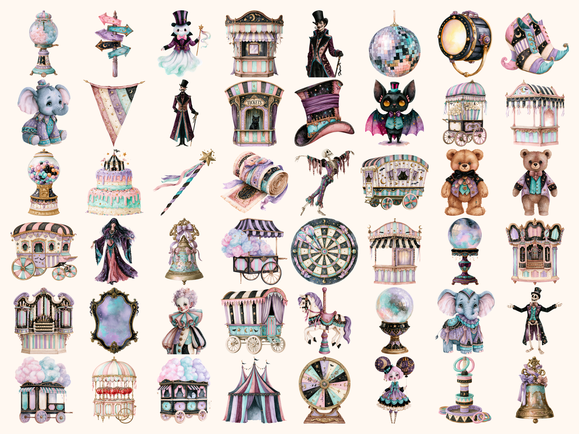 Spooky Circus Watercolor Clipart
