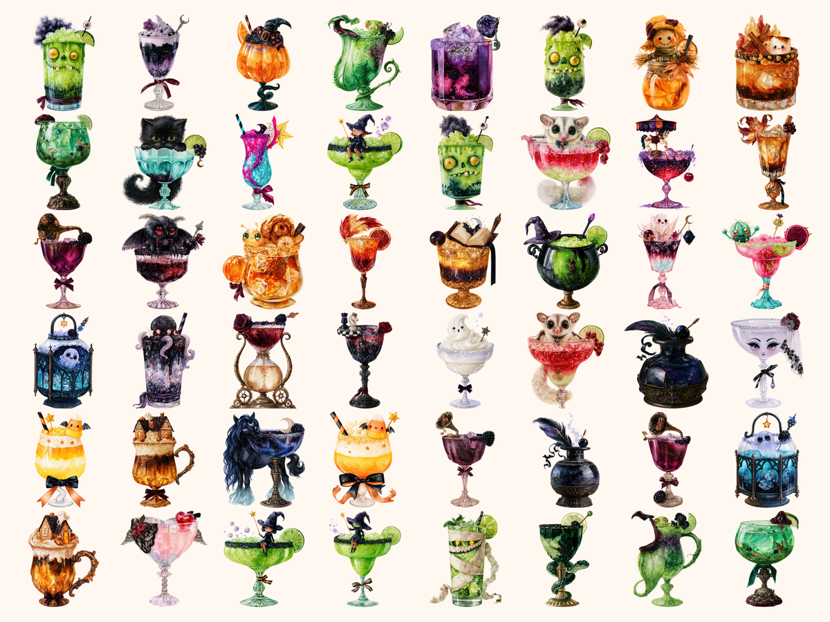 Halloween Cocktails Watercolor Clipart — listing preview 7