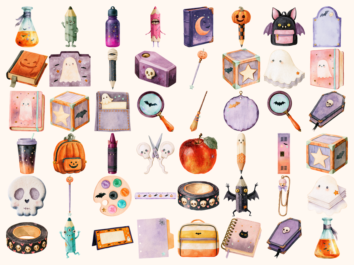 Halloween School Watercolor Clipart