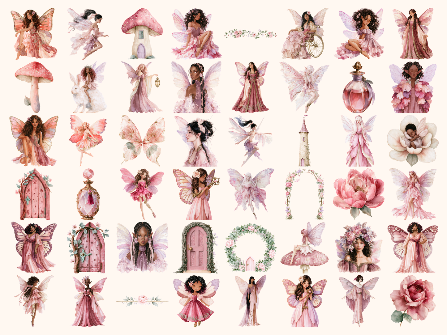 Pink Fairies Watercolor Clipart