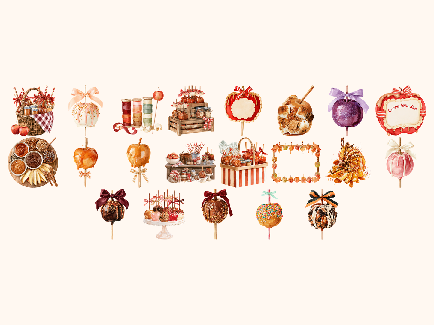 Caramel Apple Shop Watercolor Clipart