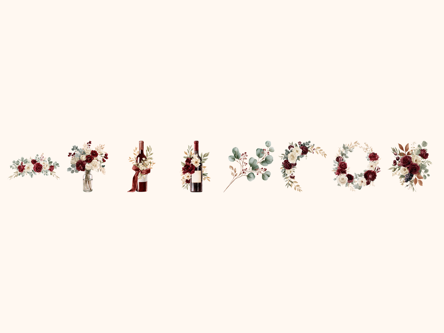 Marsala Fall Florals Watercolor Clipart