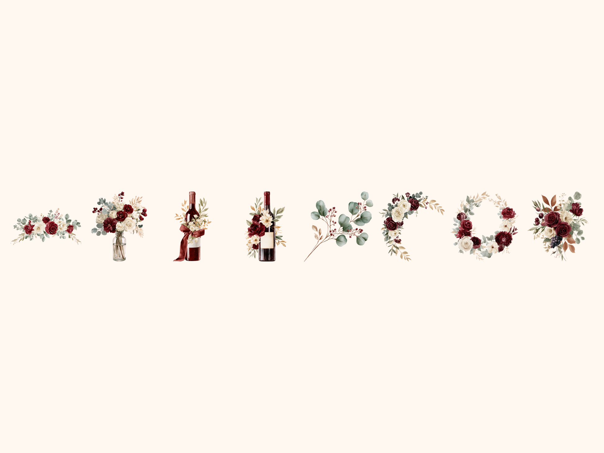 Marsala Fall Florals Watercolor Clipart