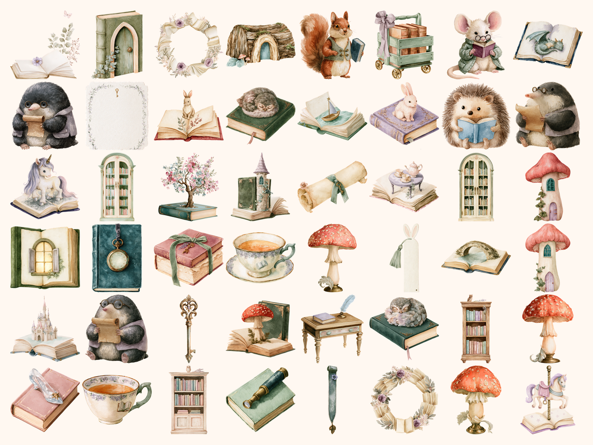 Fairytale Books Watercolor Clipart
