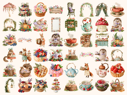 Forest Tea Party Watercolor Clipart