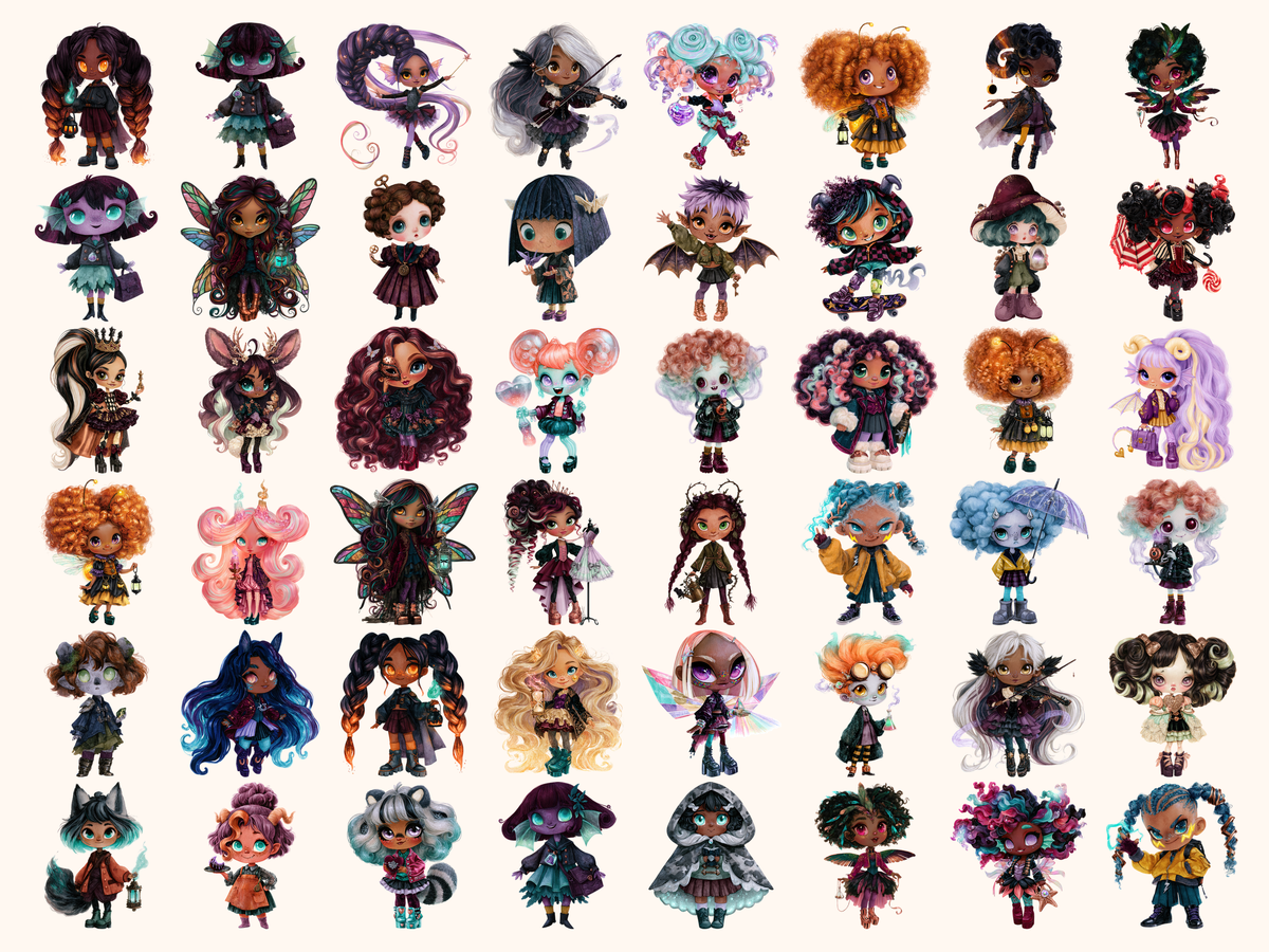 Spooky Chibi Academy Watercolor Clipart — listing preview 7