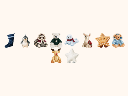 Christmas Plushies Watercolor Clipart