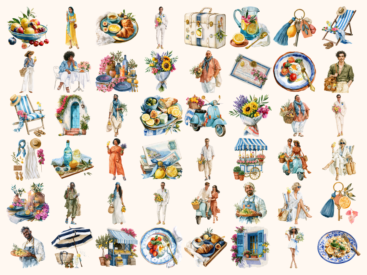 Euro Summer Watercolor Clipart