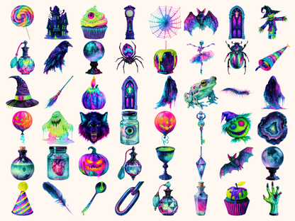 Neon Halloween Watercolor Clipart